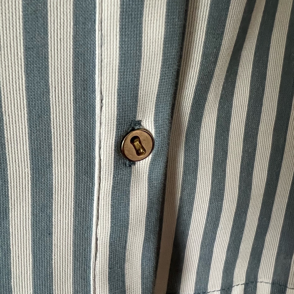 Ann Taylor Striped Blue and White blouse. Puff sleeves. Size Large. - Picture 5 of 10